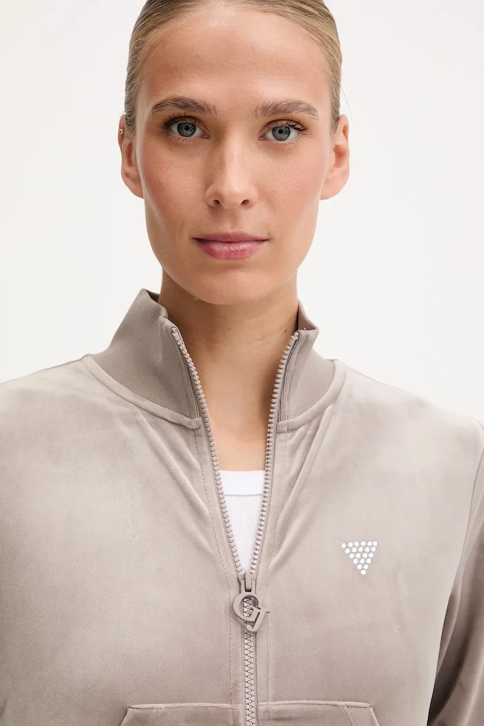GUESS Кадифен суичър COUTURE в бежово с изчистен дизайн V3BQ22 K0232