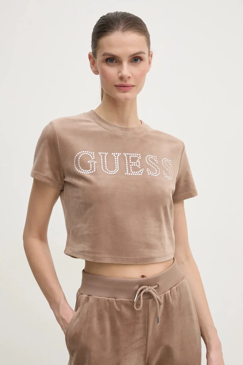GUESS Кадифена тениска COUTURE