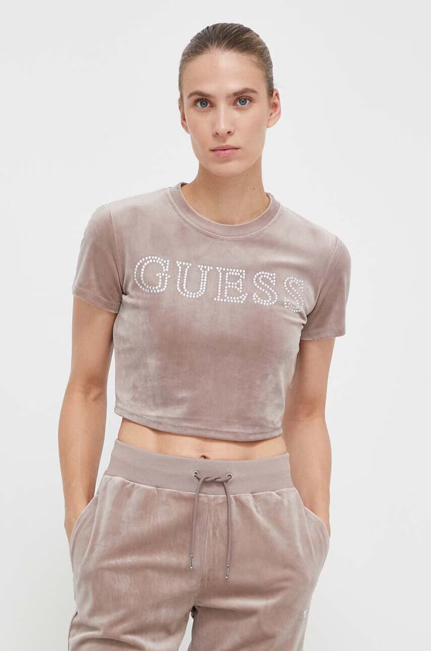 GUESS Кадифена тениска COUTURE