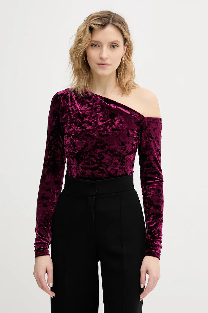 GUESS Кадифено боди в бордо с изчистен дизайн W6PP70 KJ170