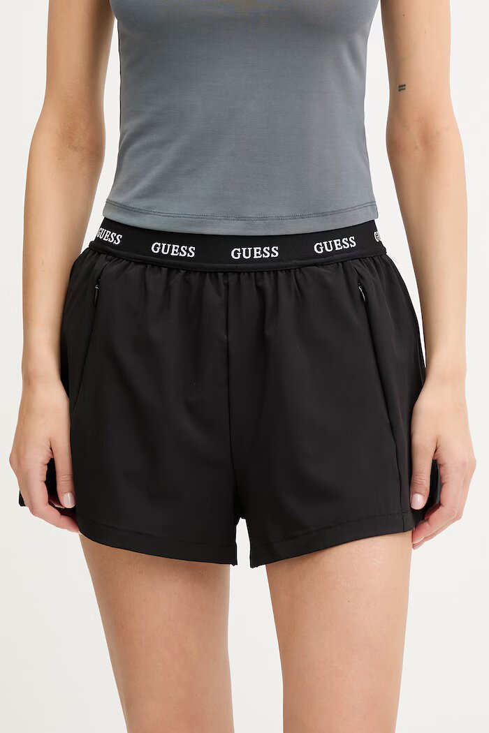 GUESS Къс панталон 2в1 дамски SELENE Черен с висока талия V6GD18 W2344