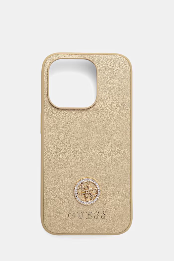 GUESS кейс за телефон от имитация на кожа iPhone 15 Pro златен GUHCP15LPS4DGPD