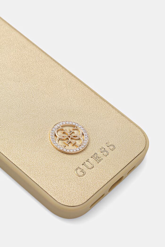 GUESS кейс за телефон от имитация на кожа iPhone 15 Pro златен GUHCP15LPS4DGPD
