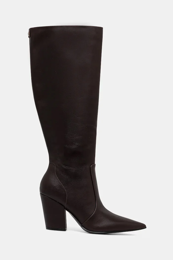 GUESS Кожени ботуши NARIEL в кафяво с дебел ток FLFNRL LEA11