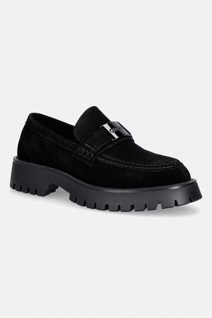 GUESS мокасини мъжки от велур GORIZIA черни FMTZIA SUE14
