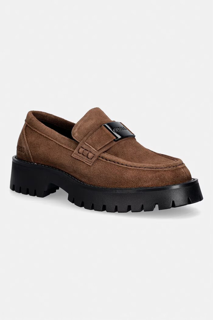 GUESS мокасини мъжки от велур GORIZIA кафяви FMTZIA SUE14