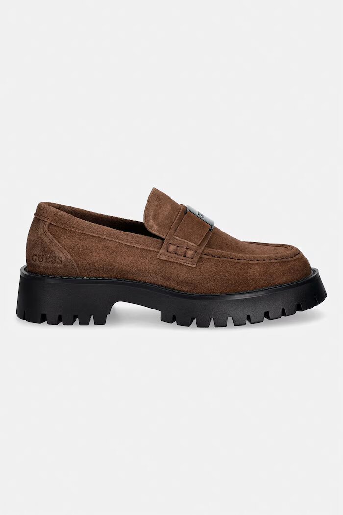GUESS мокасини мъжки от велур GORIZIA кафяви FMTZIA SUE14