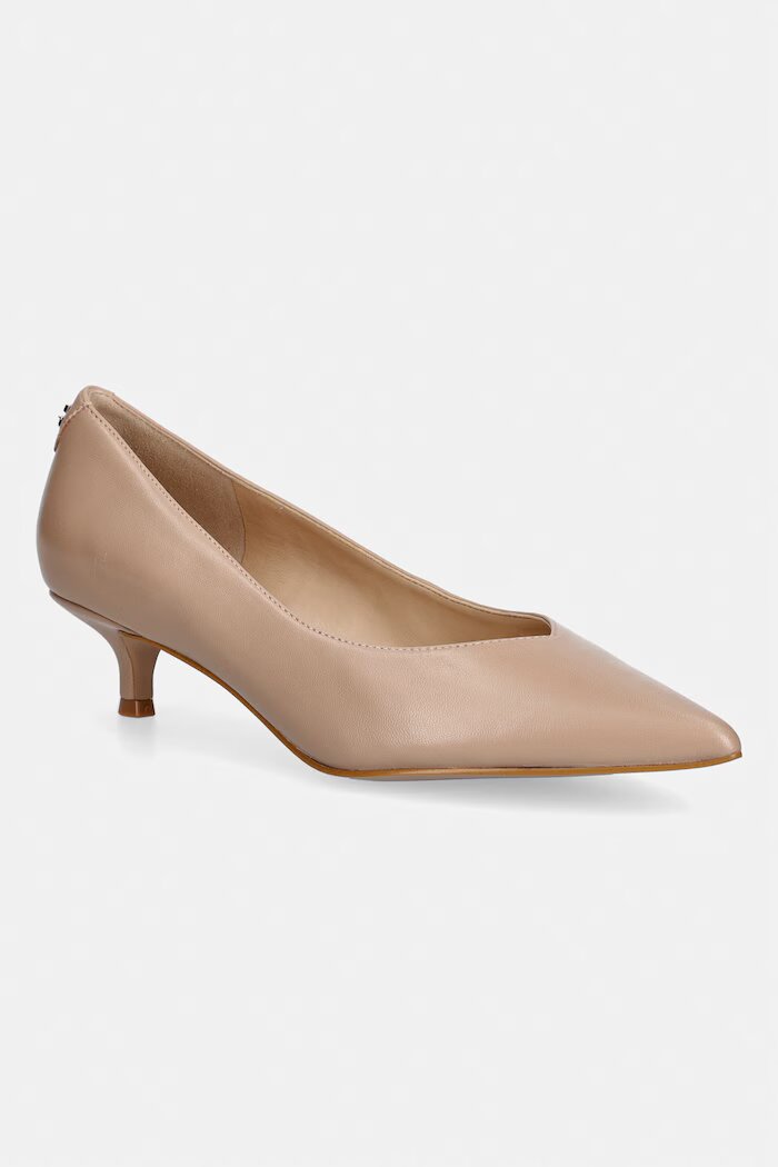 GUESS обувки с нисък ток от кожа CASEN бежови FLTCSE LEA08