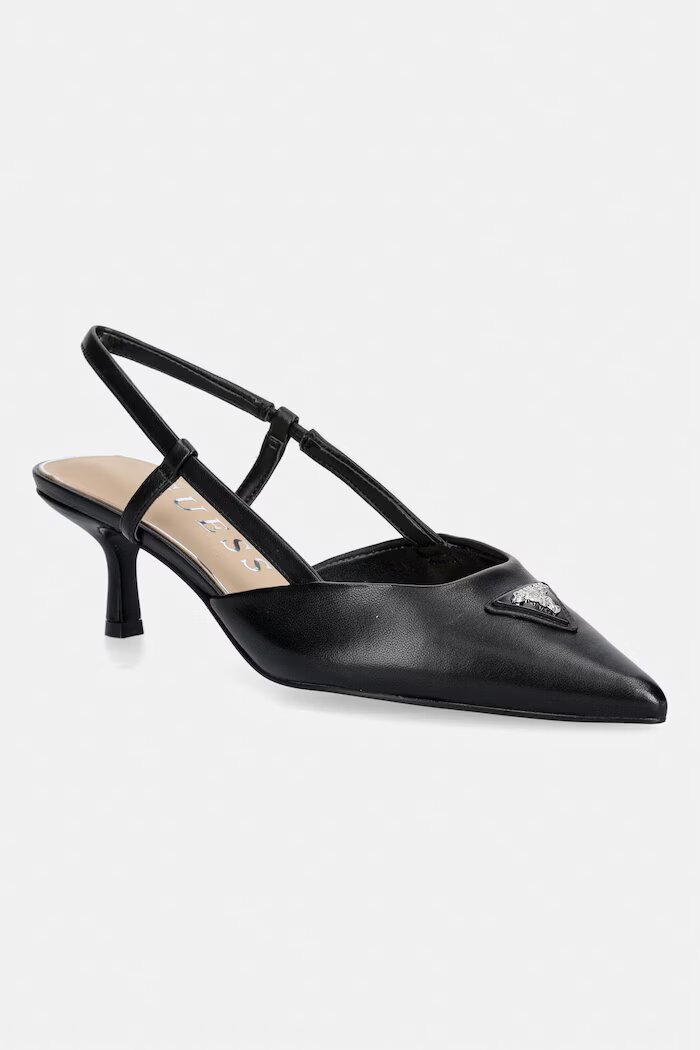 GUESS обувки с ток от кожа YANNO2 черни FLJY2N LEA05
