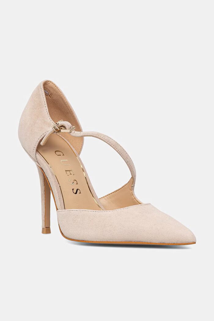 GUESS обувки с ток от велур NAPIPER бежови FLTNAP SUE08
