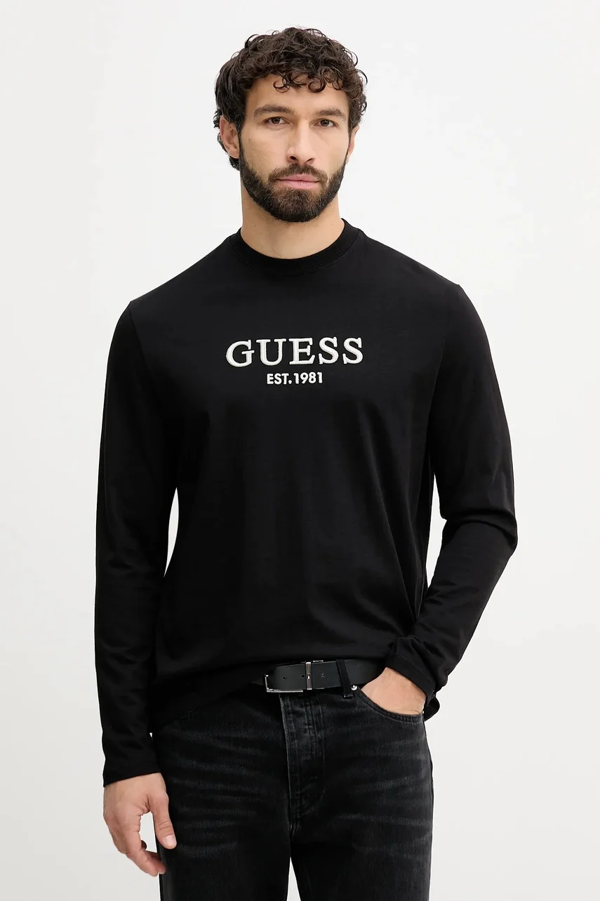 GUESS Памучна блуза с дълги ръкави
