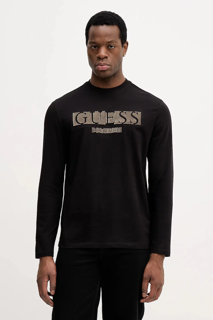 GUESS Памучна блуза с дълги ръкави