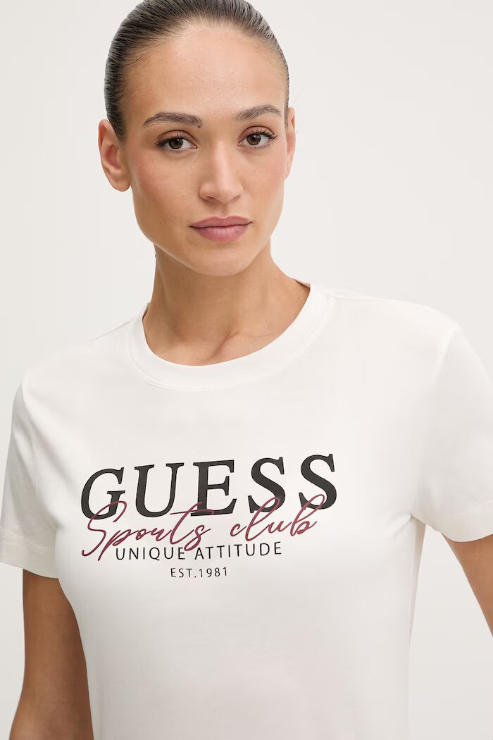GUESS Памучна тениска ARTEMISIA дамска в бежово V6RI05 I3Z14
