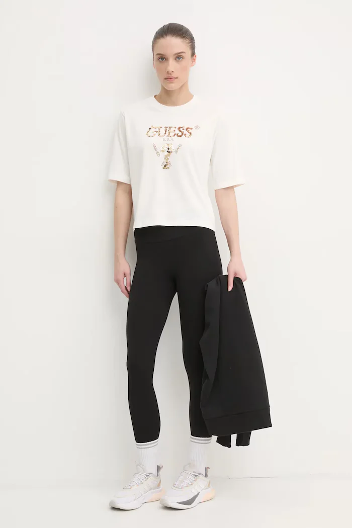 GUESS Памучна тениска AURLIE в бежово V4YI06 I3Z14