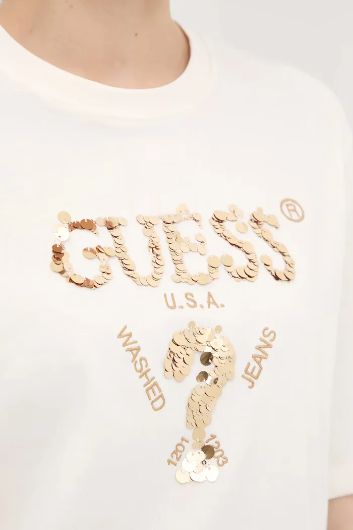 GUESS Памучна тениска AURLIE в бежово V4YI06 I3Z14