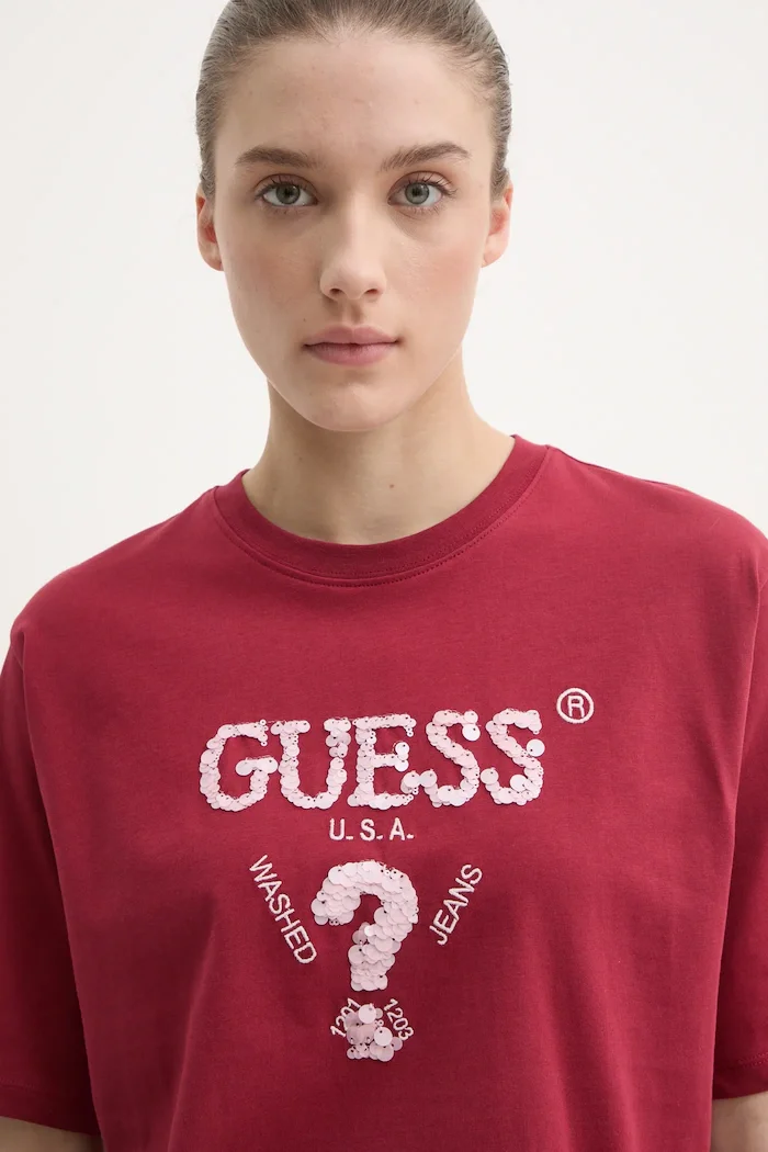 GUESS Памучна тениска AURLIE в червено V4YI06 I3Z14
