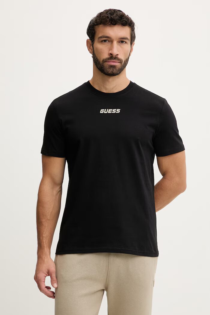 GUESS Памучна тениска COCHISE в черно с апликация Z6RI00 I3Z14