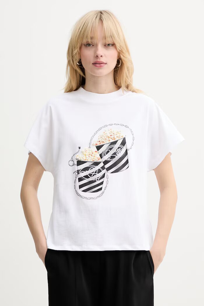 GUESS Памучна тениска дамска в бяло W6RI28 I3Z14