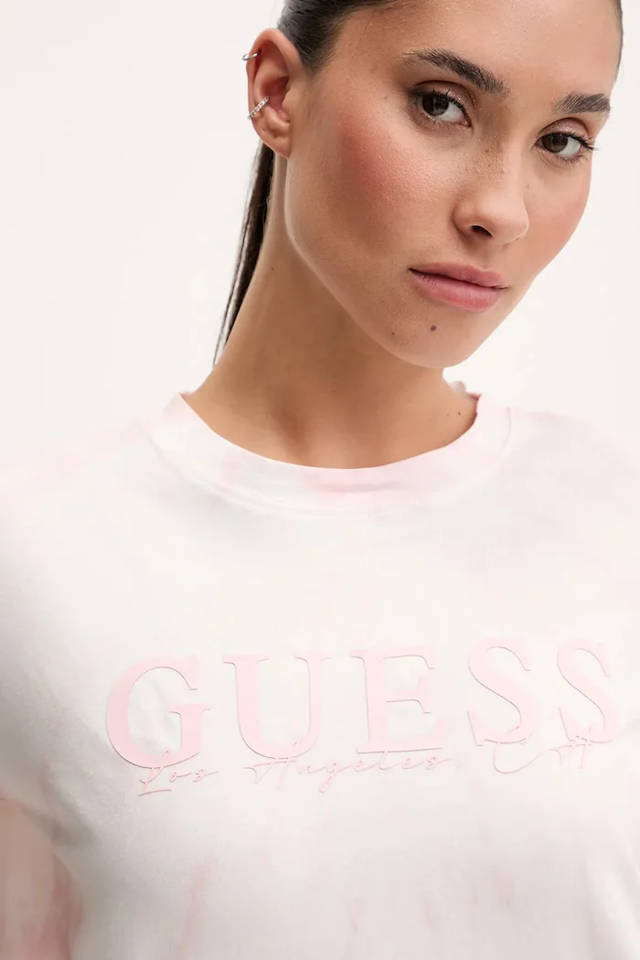 GUESS Памучна тениска GENZIANA дамска в розово V5GI19 I3Z14