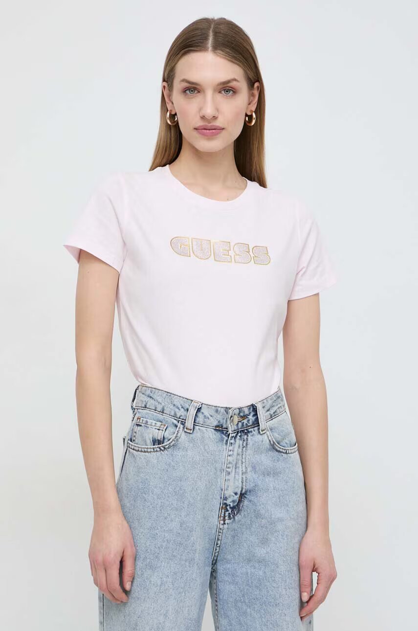 GUESS Памучна тениска GLOSSY