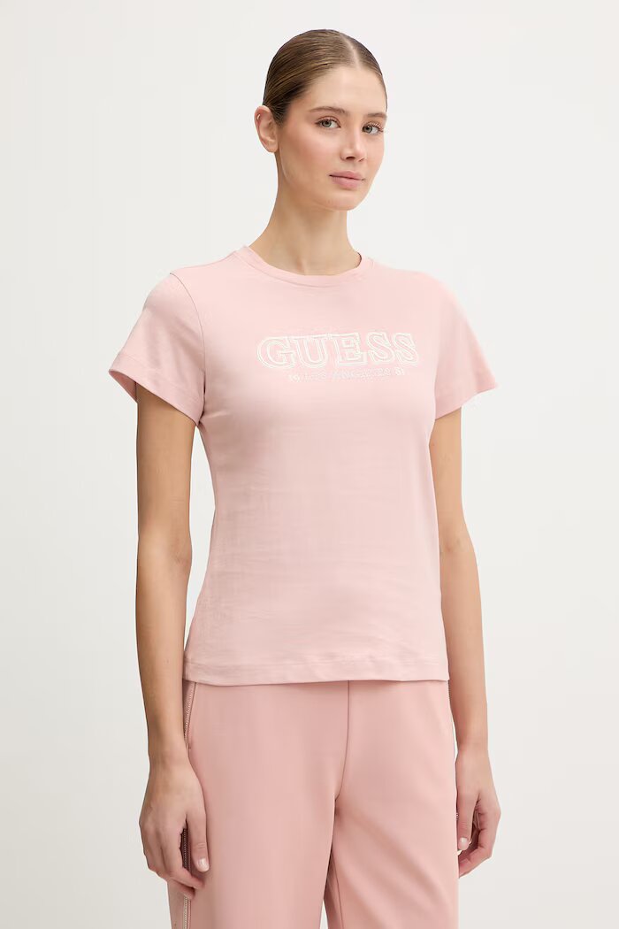 GUESS Памучна тениска KETTY дамска в розово V6RI10 I3Z14