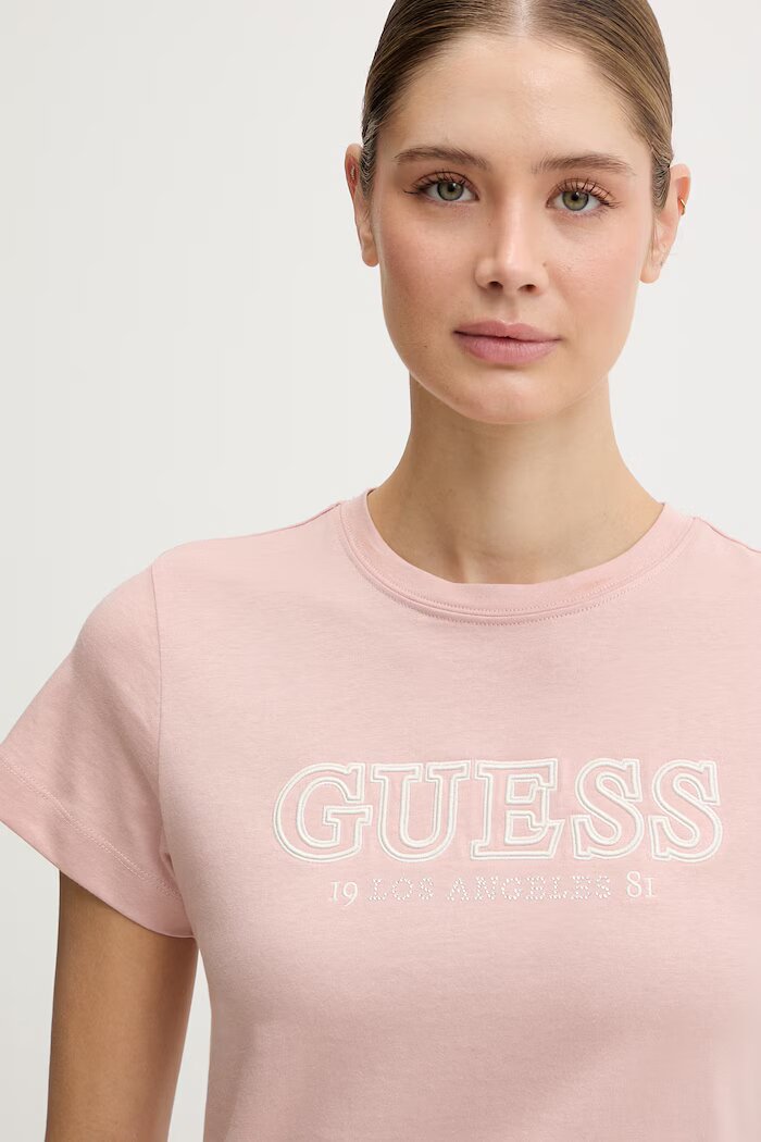 GUESS Памучна тениска KETTY дамска в розово V6RI10 I3Z14