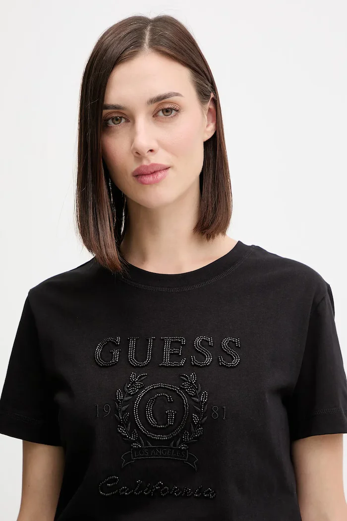 GUESS Памучна тениска MENA дамска в черно V5BI07 K8FQ4