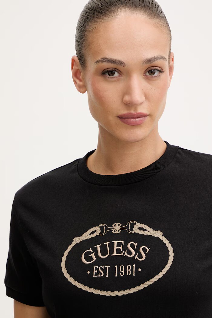 GUESS Памучна тениска ROSALBA дамска в черно V6RI04 K8FQ4