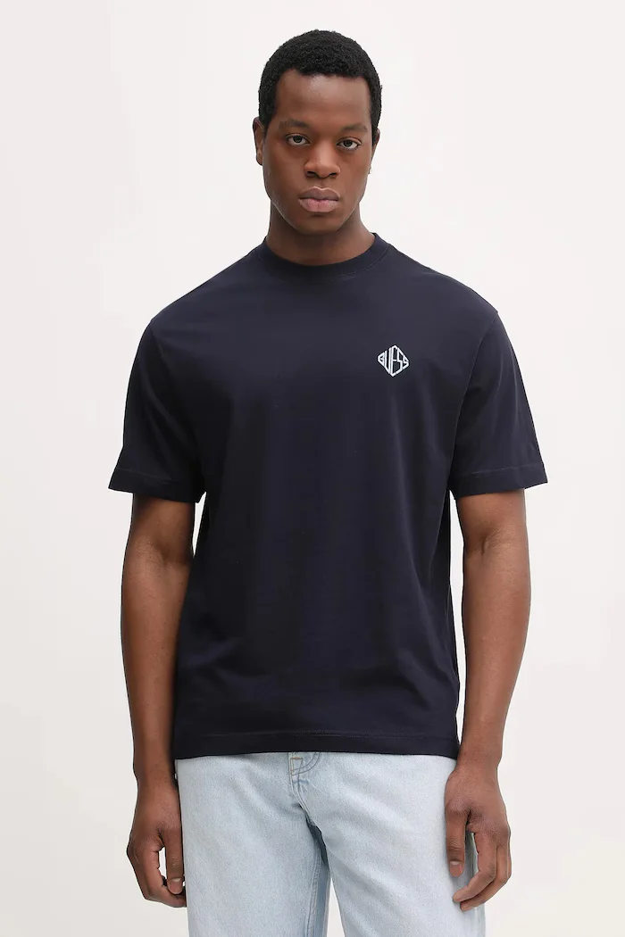 GUESS Памучна тениска в тъмносиньо с апликация M6RI25 I3Z14