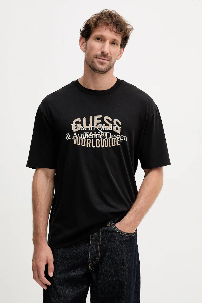 GUESS Памучна тениска WORLDWIDE