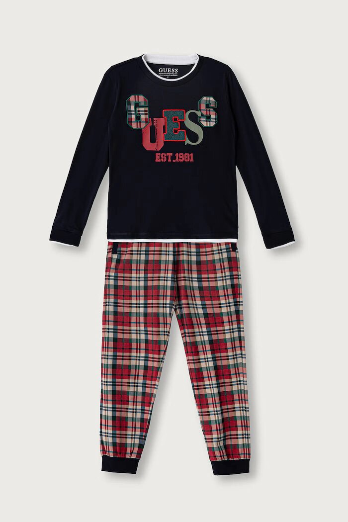 GUESS пижама за деца от памук тъмносиня L6BG04 K8111