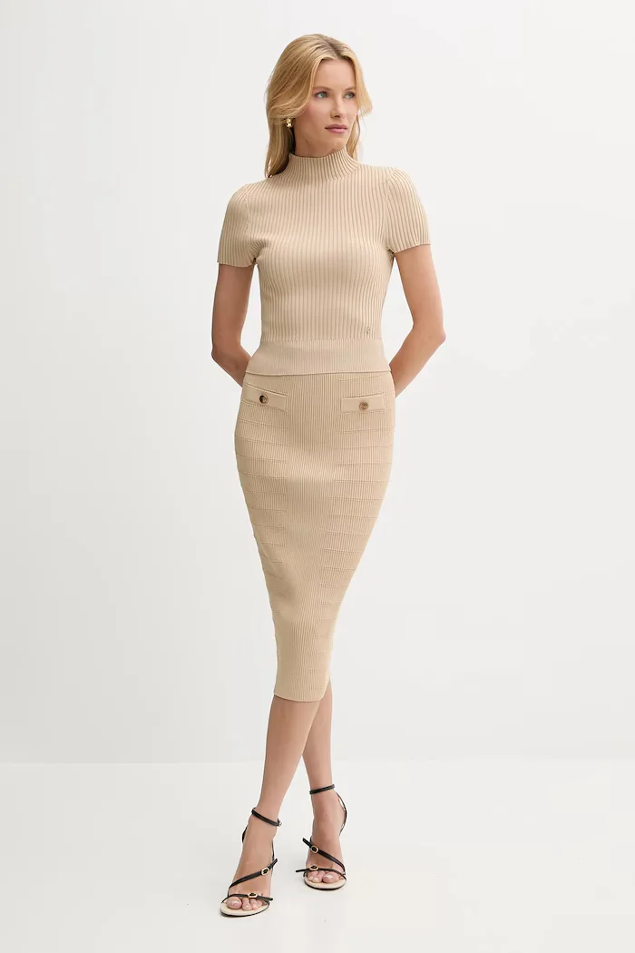 GUESS Пола EVANGELINE в бежово среднодълга с кройка тип молив W5YD66 Z0130