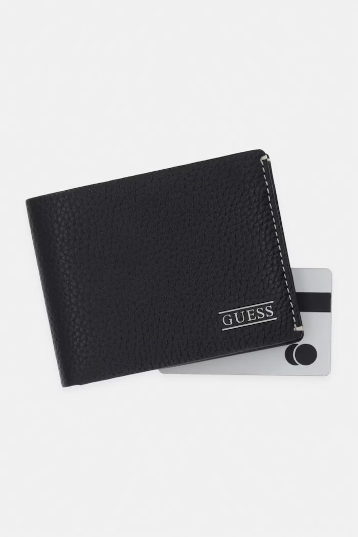 GUESS Портфейл мъжки от кожа BOSTON черен SMBOGS LEA20