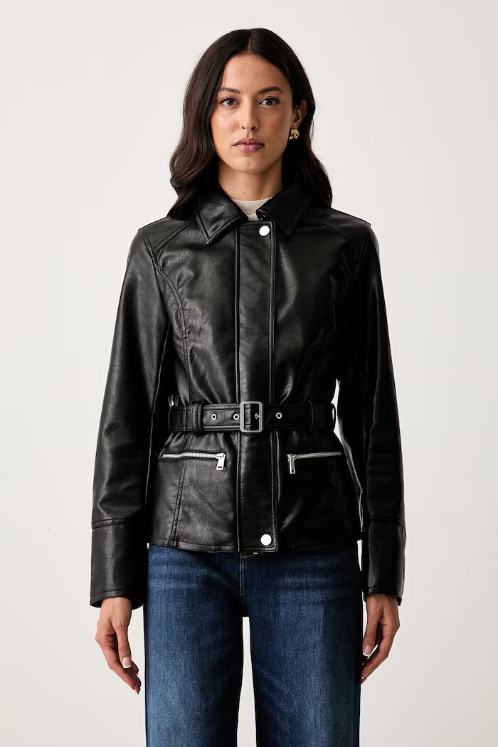 GUESS преходно яке дамско от имитация на кожа JEANNE черно W6YL17 W2907