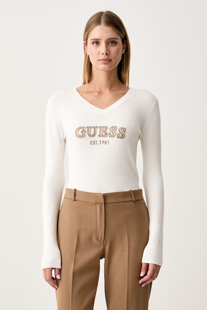 GUESS пуловер дамски с вискоза HANNAH бежов W6BR55 Z1456
