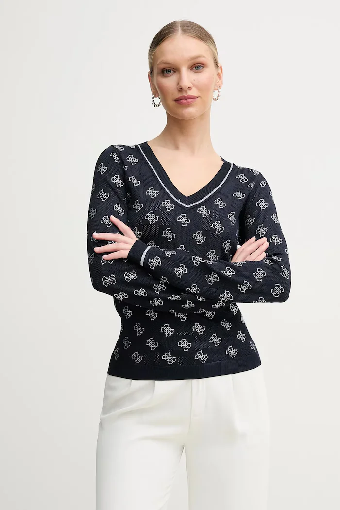 GUESS Пуловер ROSIE дамски в тъмносиньо от лека материя W5GR07 Z3D60