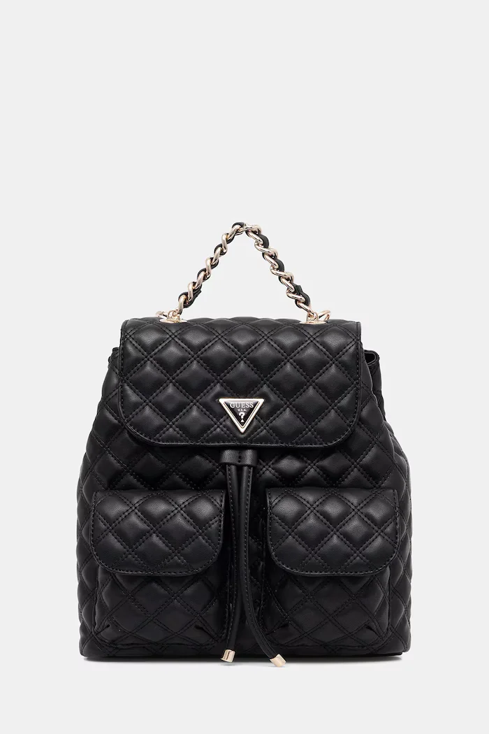 GUESS Раница GIULLY дамска в черно малък размер с изчистен дизайн HWQG96 73330