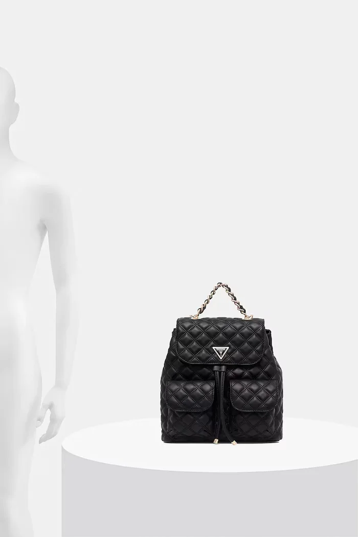 GUESS Раница GIULLY дамска в черно малък размер с изчистен дизайн HWQG96 73330