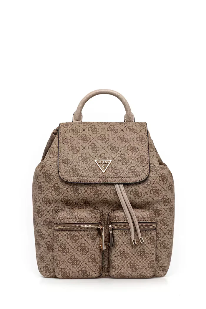 GUESS Раница MANHATTAN дамска в бежово малък размер с десен HWSG71 18310