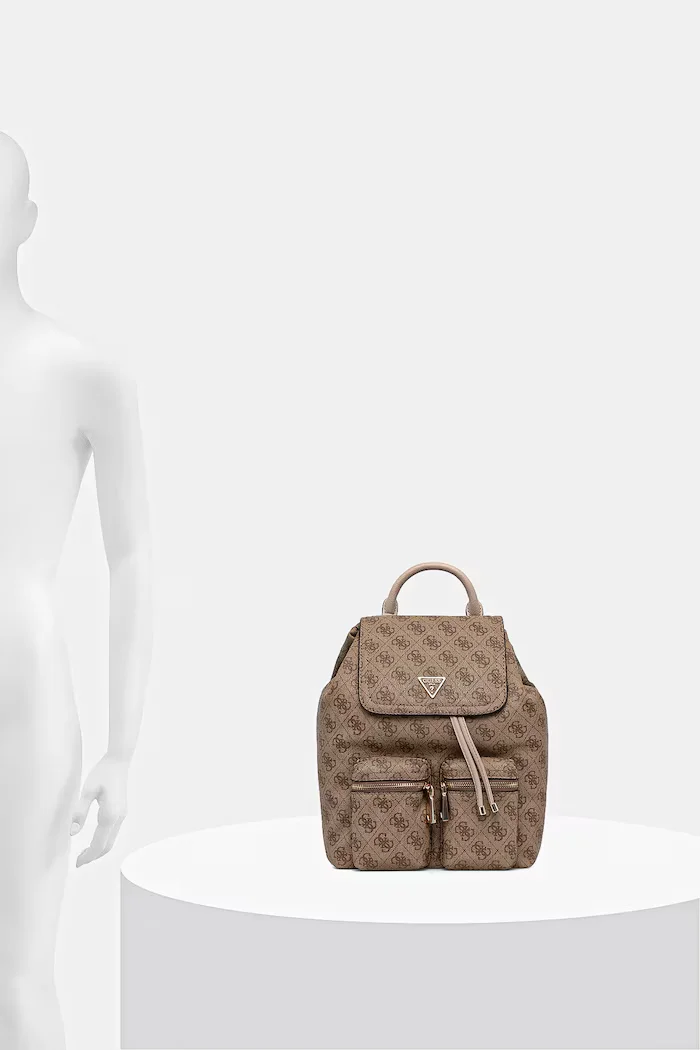 GUESS Раница MANHATTAN дамска в бежово малък размер с десен HWSG71 18310
