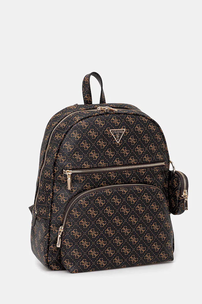GUESS Раница POWER PLAY дамска в кафяво голям размер с десен HWQG71 24350
