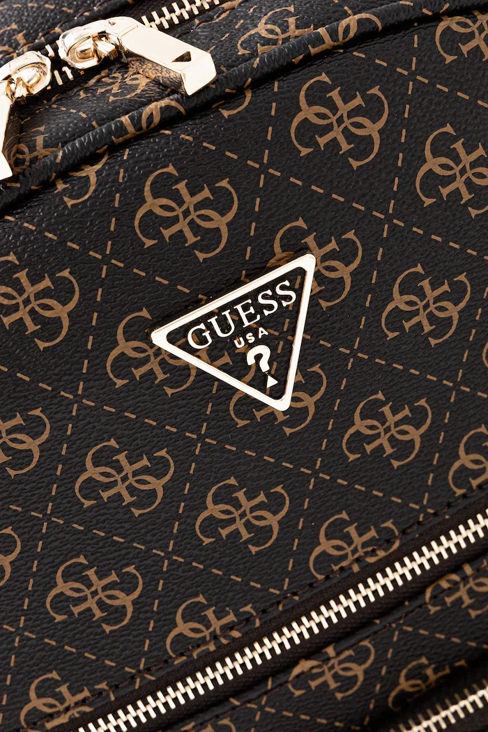 GUESS Раница POWER PLAY дамска в кафяво голям размер с десен HWQG71 24350