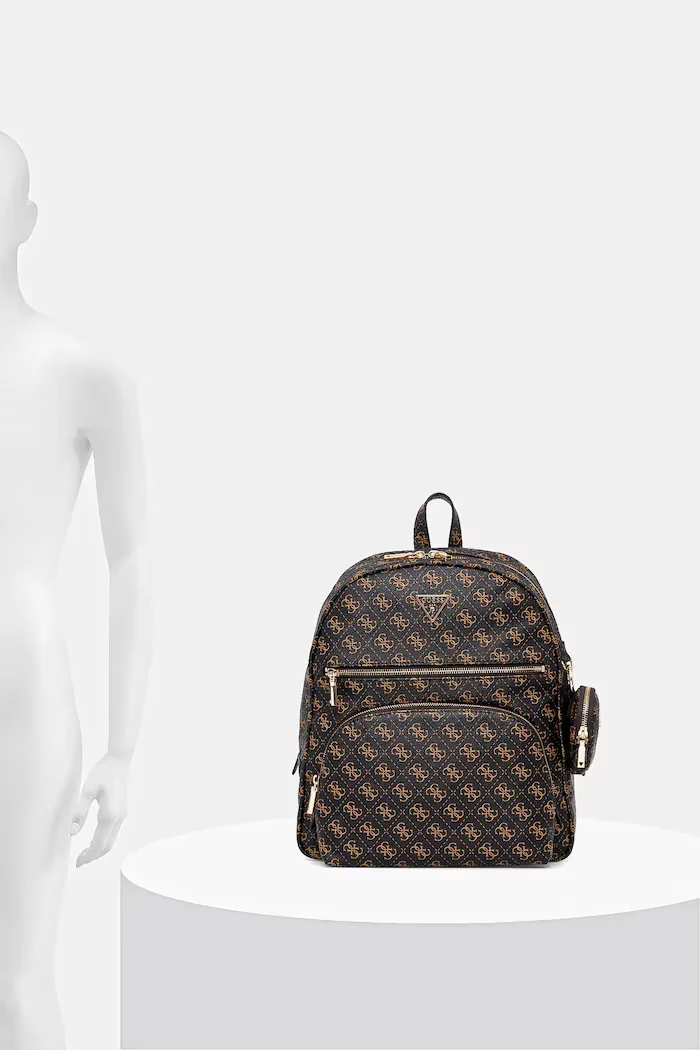 GUESS Раница POWER PLAY дамска в кафяво голям размер с десен HWQG71 24350