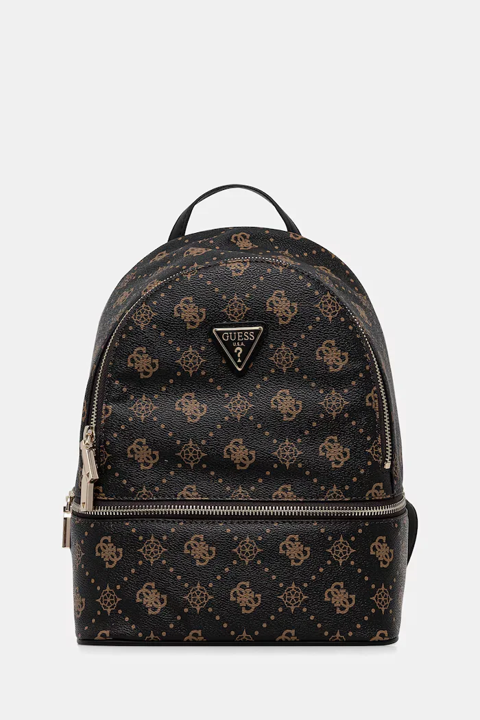 GUESS Раница SILIA дамска в кафяво малък размер с десен TWGP98 90032