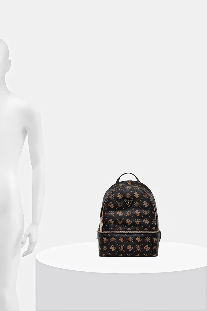 GUESS Раница SILIA дамска в кафяво малък размер с десен TWGP98 90032