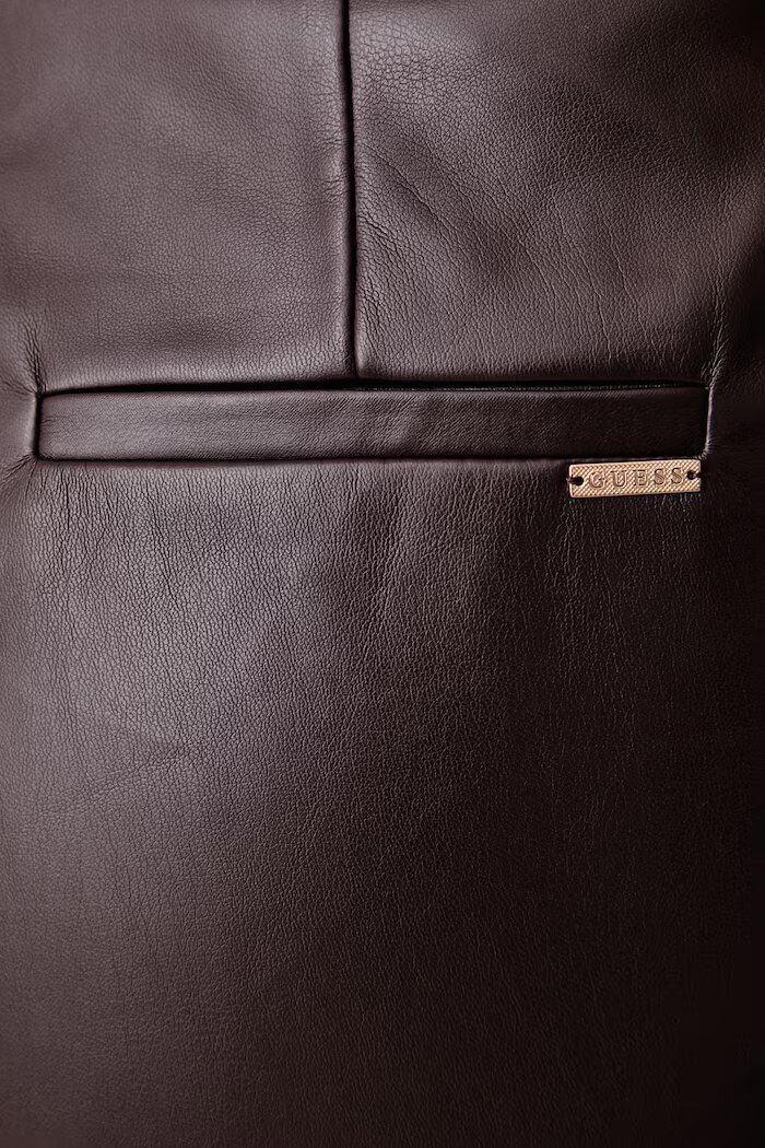 GUESS разкроен панталон дамски от имитация на кожа ZANITA PEREFCT PANTS кафяв с висока талия W6YB12 W2906