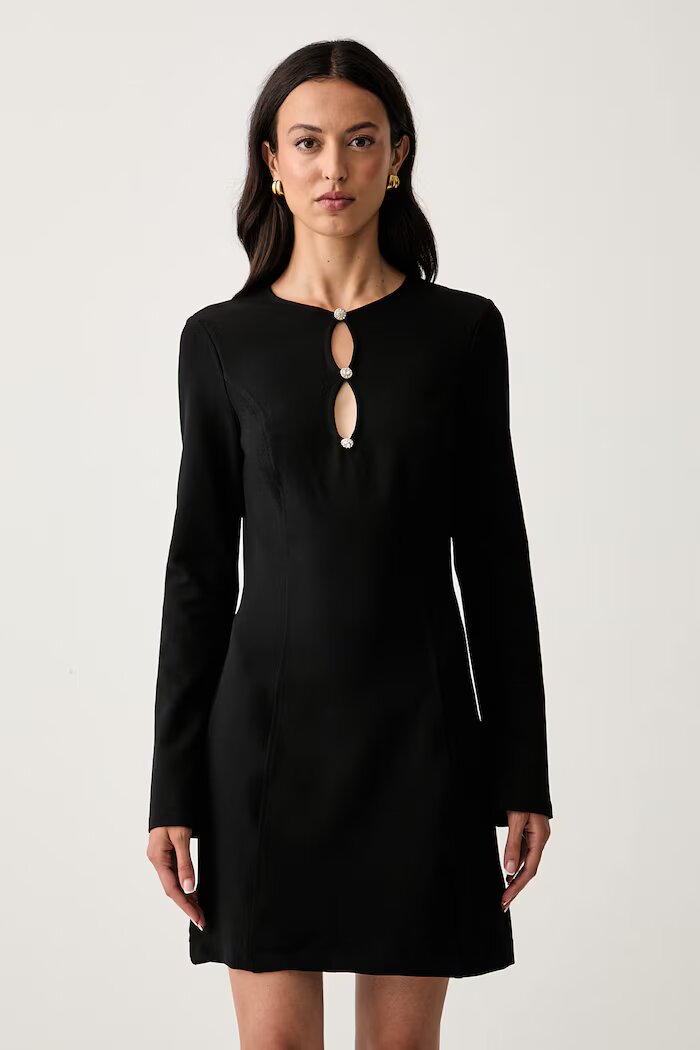 GUESS разкроена рокля CLAUDIE черна с изчистена шарка W6YK16 K4369