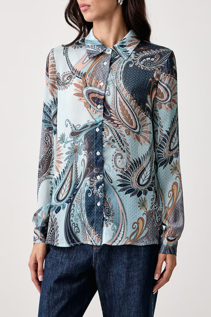 GUESS риза дамска CLOUIS синя с флорален мотив W6YH68 W3212