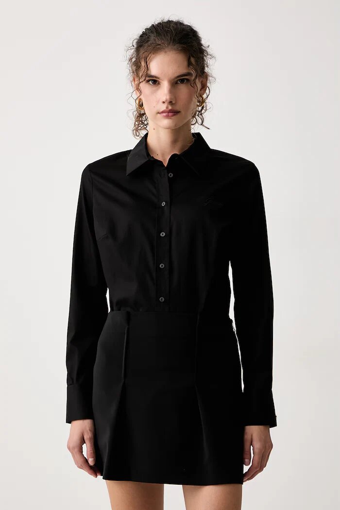 GUESS риза дамска от памук с еластан NEW CATE черна W6YH10 W2752