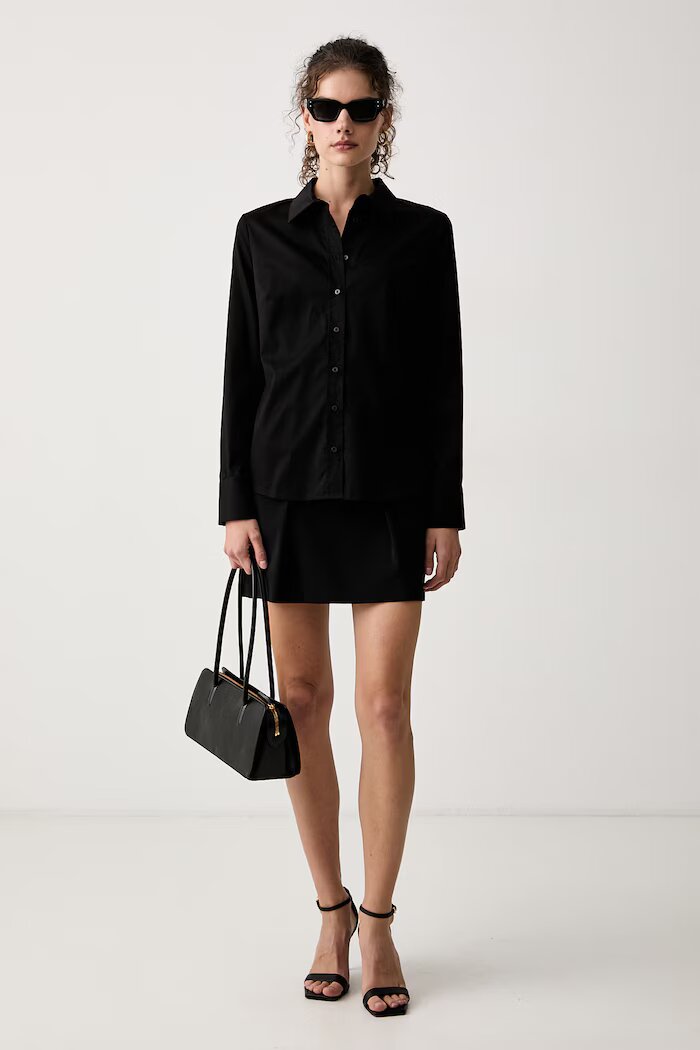 GUESS риза дамска от памук с еластан NEW CATE черна W6YH10 W2752